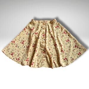 VTG Cottagecore Butter Yellow Floral Button-up Skirt XS
